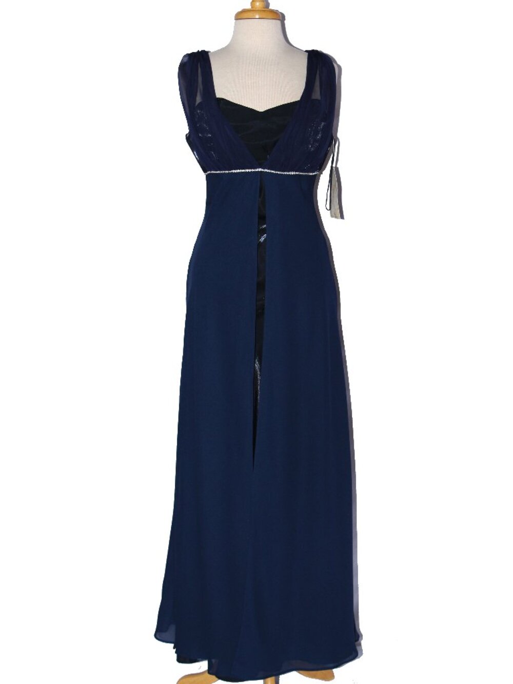 Eureka #1146 Satin & Chiffon Bridesmaid Formal Evening Dress-Size L-NAVY BLUE